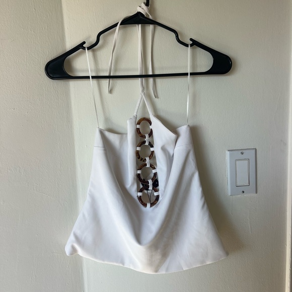 Zara White Tortoise Shell Halter Top - Picture 3 of 4